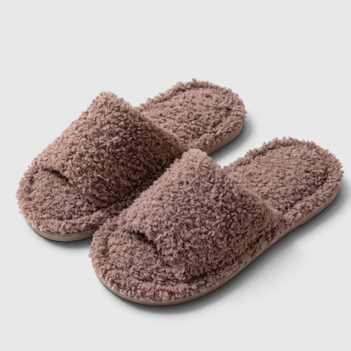 Claquettes femme en polaire bouclée – Mules d'intérieur douces et confortables à bout ouvert