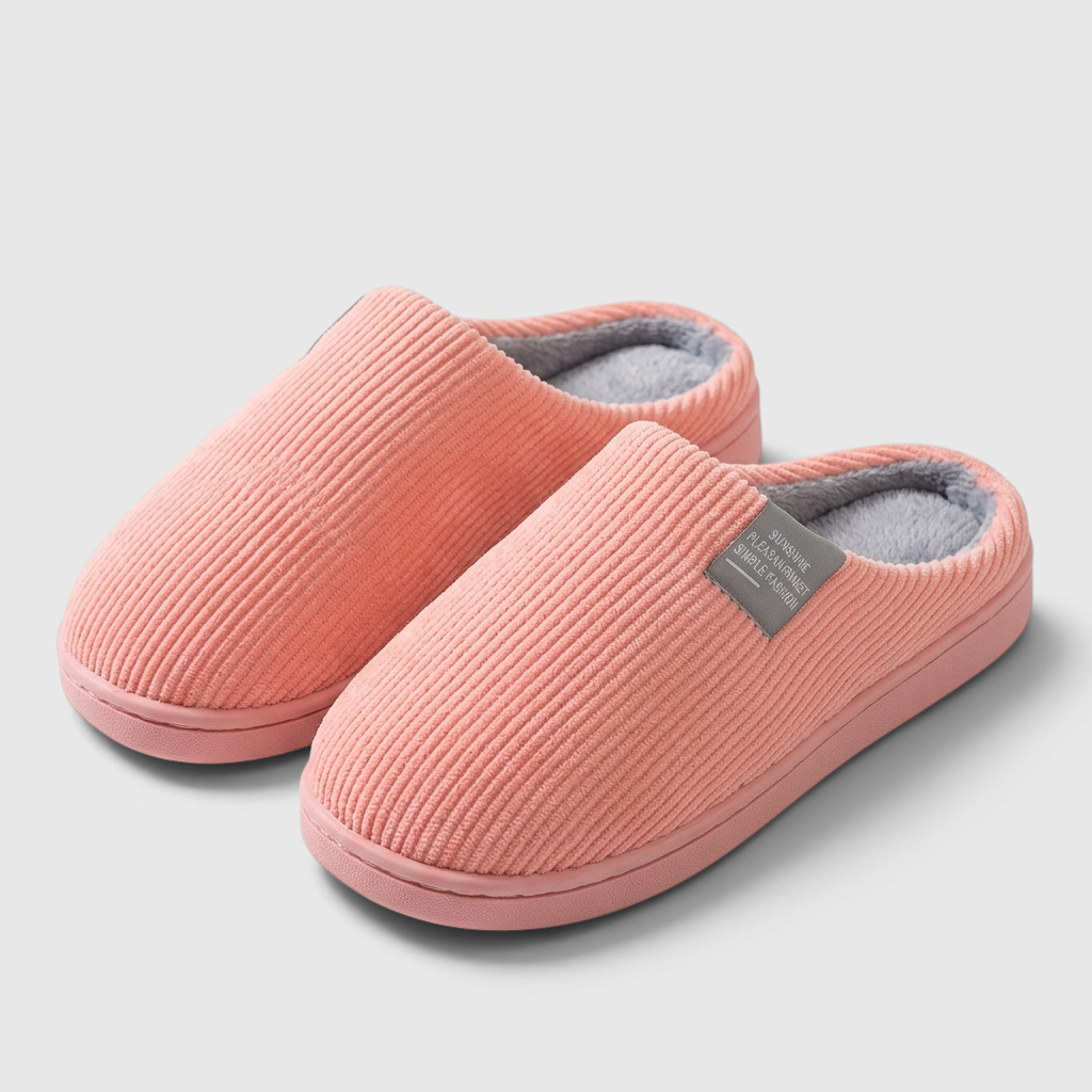 Pantoufles mixtes en velours côtelé doublées polaire – Chaussons d'intérieur chauds, doux et confortables à semelle épaisse