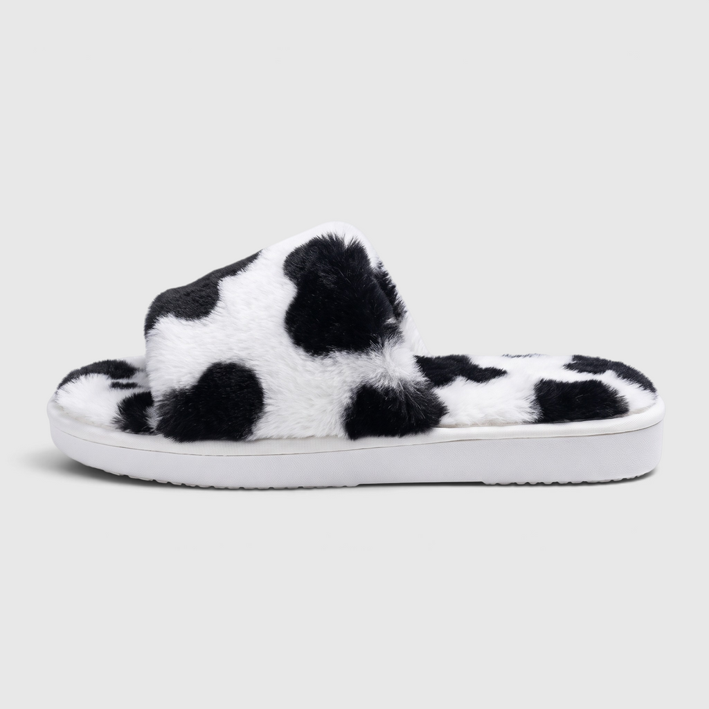 Chaussons femme en fausse fourrure imprimée – Mules douces et confortables à semelle plateforme