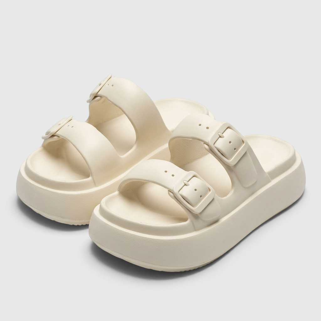 Sandales femme double bride à boucle et semelle épaisse – Claquettes plateforme confort nuage ultra douces