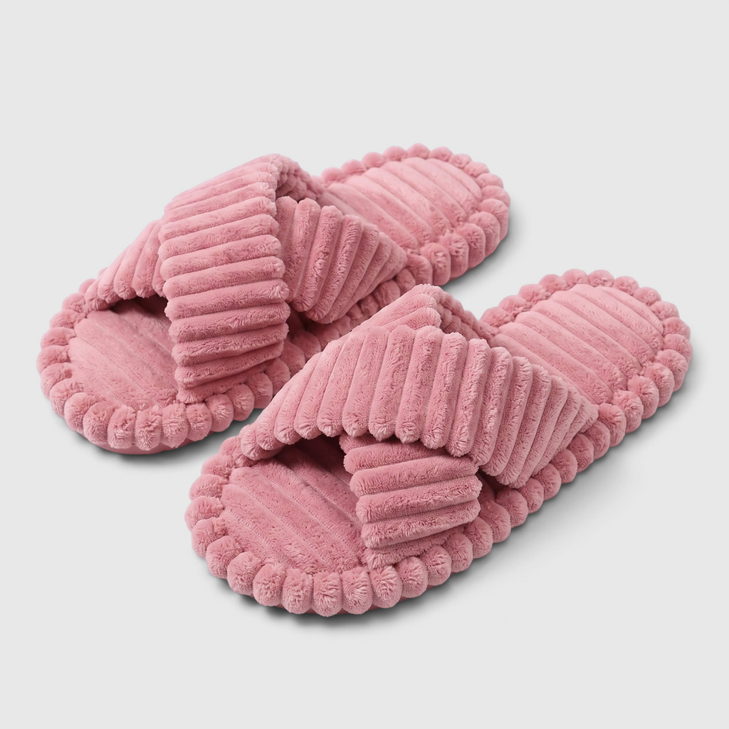 Chaussons Croisés en Velours Côtelé Femme & Homme – Pantoufles Douces et Chaudes à Semelle Plate