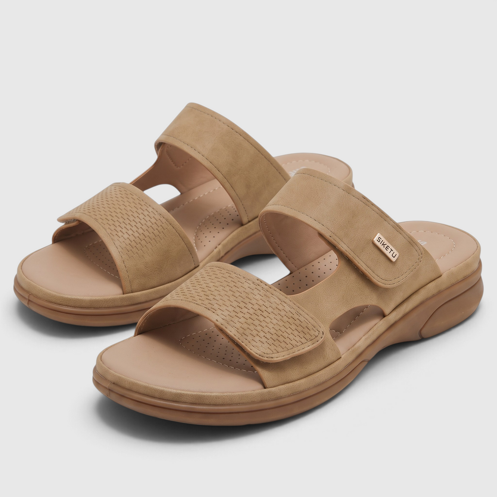 Mules femme ergonomiques à soutien de voûte plantaire – Sandales confortables à double bride scratch réglable, semelle épaisse amortissante pour marche et maison