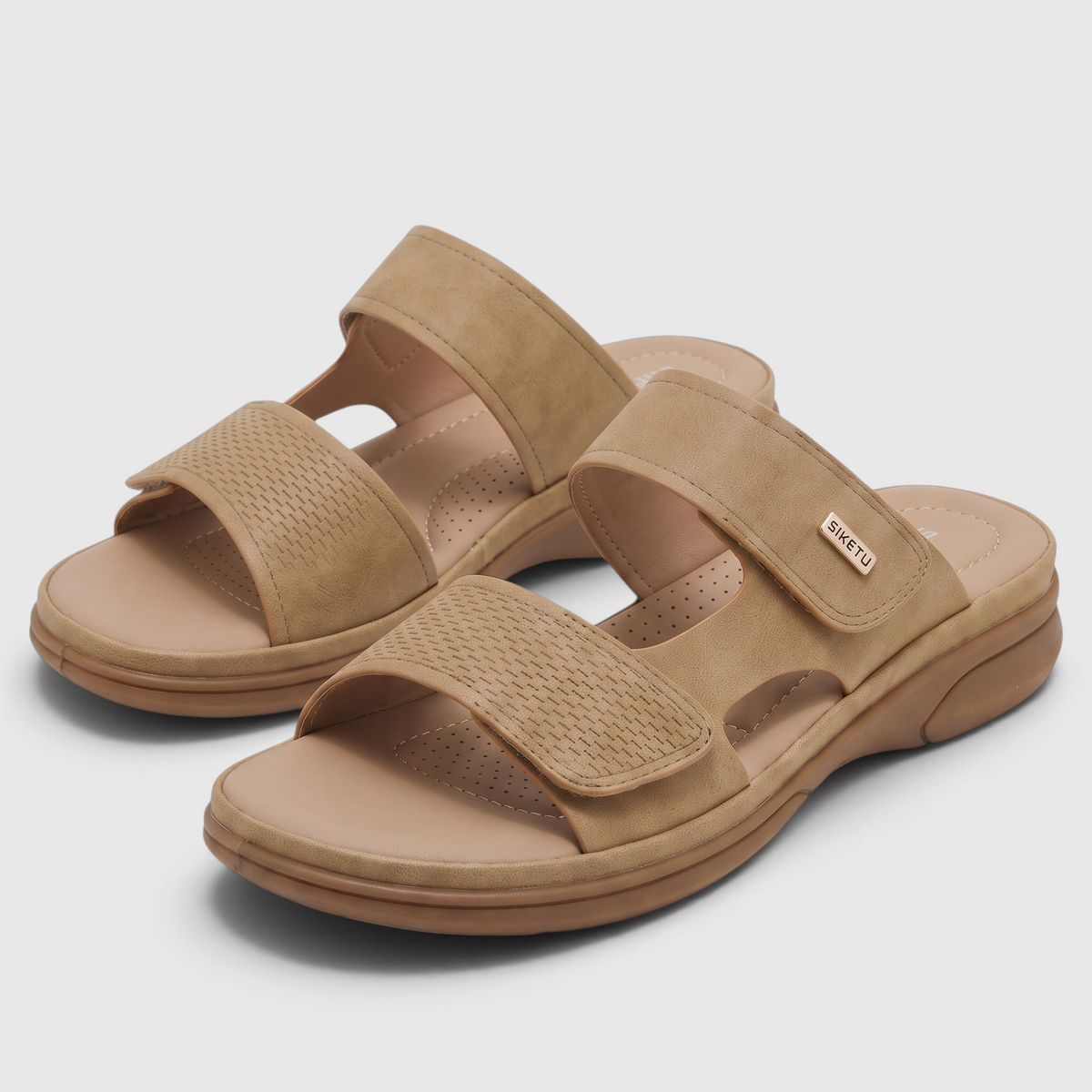 Mules femme ergonomiques à soutien de voûte plantaire – Sandales confortables à double bride scratch réglable, semelle épaisse amortissante pour marche et maison