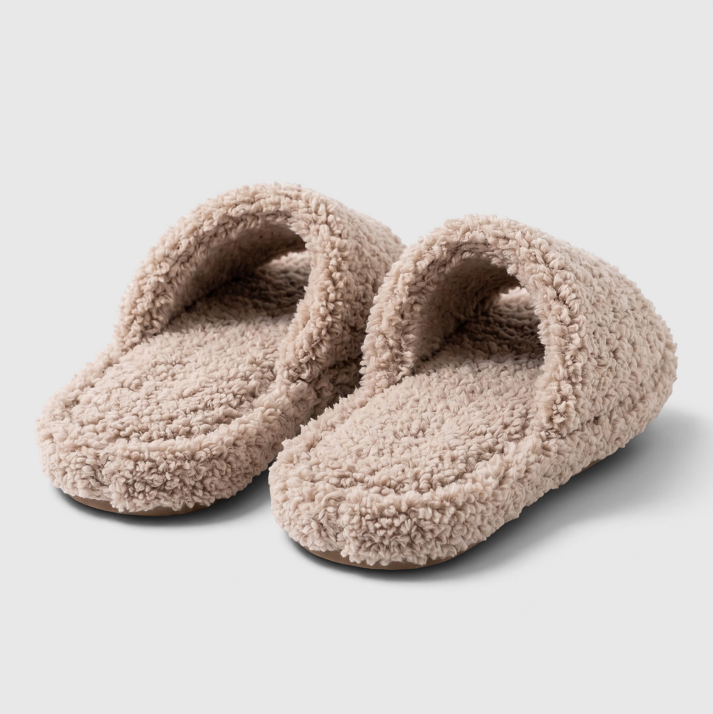 Claquettes femme en polaire bouclée – Mules d'intérieur douces et confortables à bout ouvert