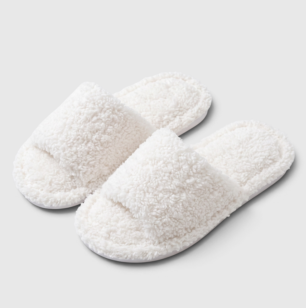 Claquettes femme en polaire bouclée – Mules d'intérieur douces et confortables à bout ouvert