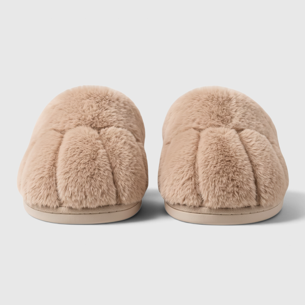Pantoufles femme en fausse fourrure motif patte de chat – Chaussons d'intérieur doux, chauds et confortables à semelle plate