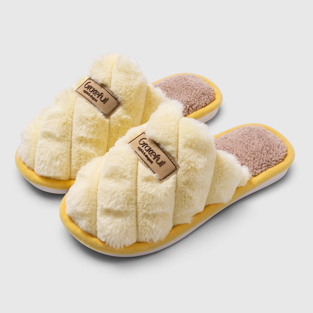 Chaussons femme en peluche texturée – Mules douces et confortables à semelle bicolore