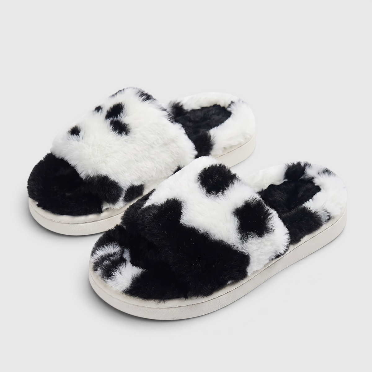 Chaussons femme en fausse fourrure imprimée – Mules douces et confortables à semelle plateforme