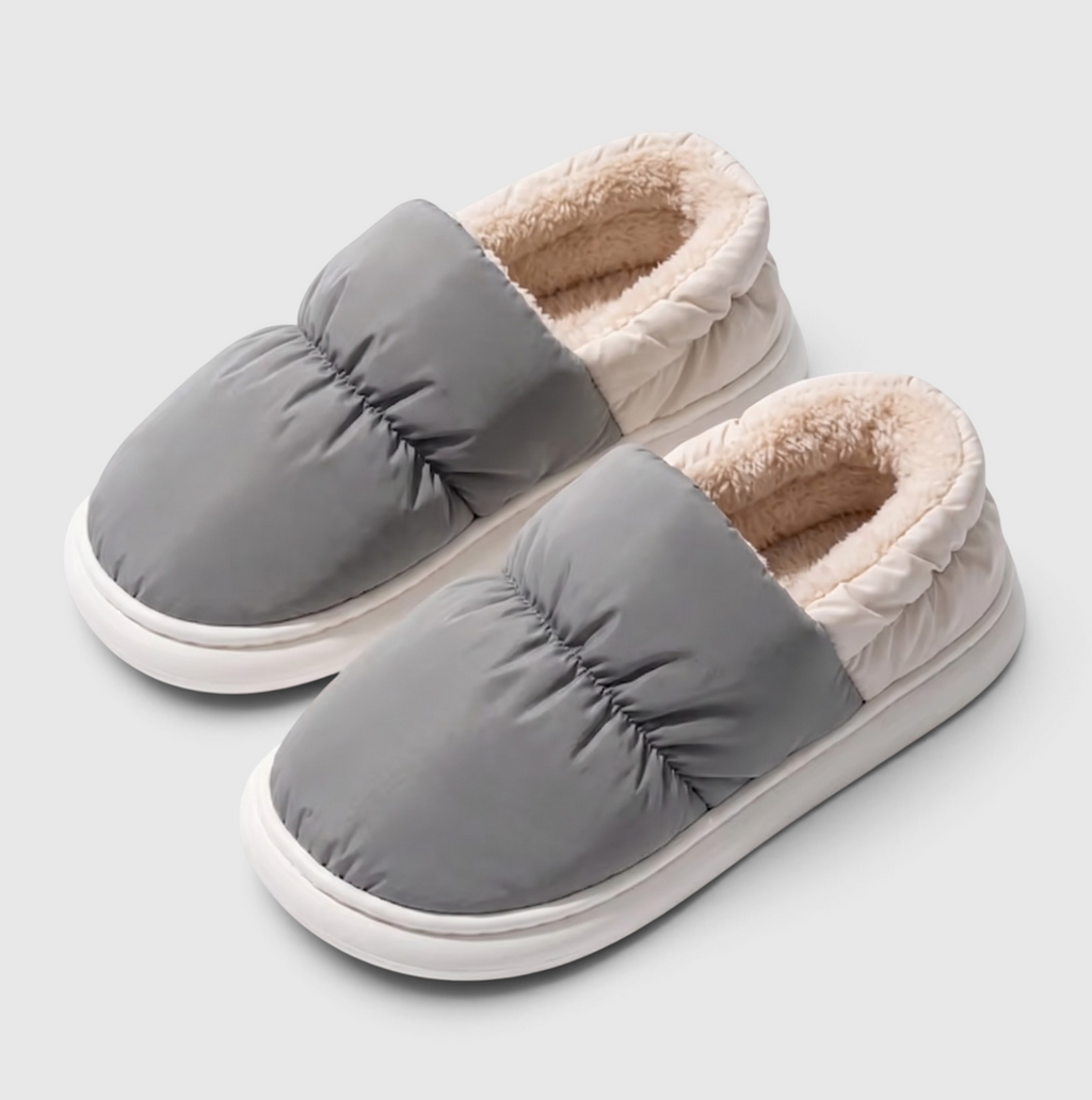Chaussons femme effet doudoune à talon fermé – Chaussures douces, chaudes et confortables