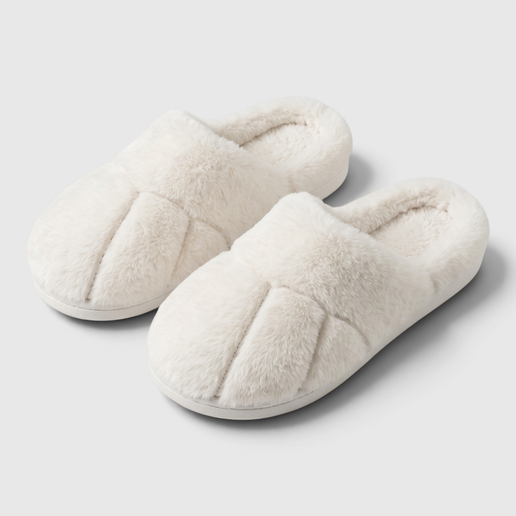 Pantoufles femme en fausse fourrure motif patte de chat – Chaussons d'intérieur doux, chauds et confortables à semelle plate