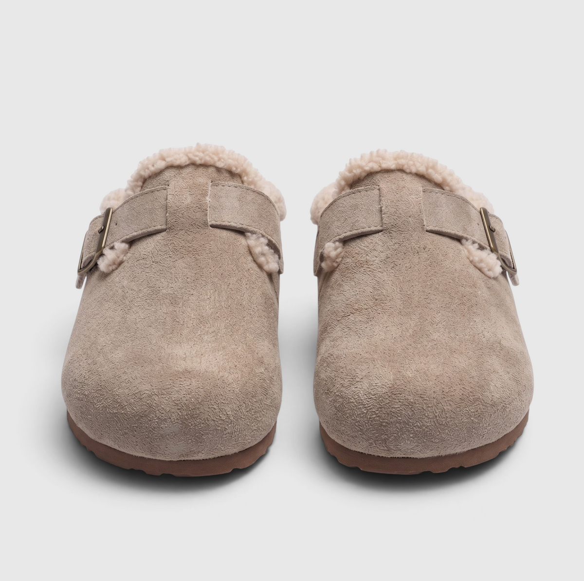 Sabots fourrés femme en suédine à boucle – Mules douces et confortables doublées sherpa
