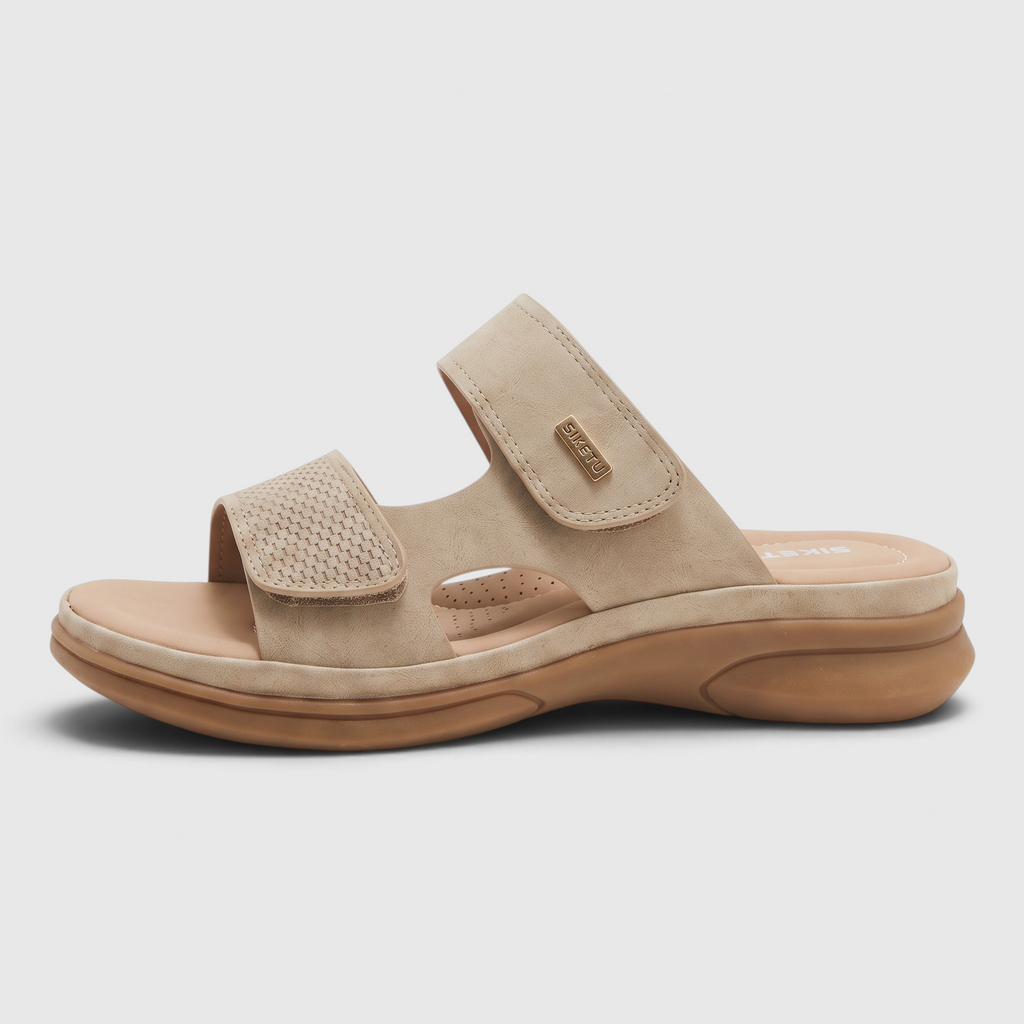 Mules femme ergonomiques à soutien de voûte plantaire – Sandales confortables à double bride scratch réglable, semelle épaisse amortissante pour marche et maison