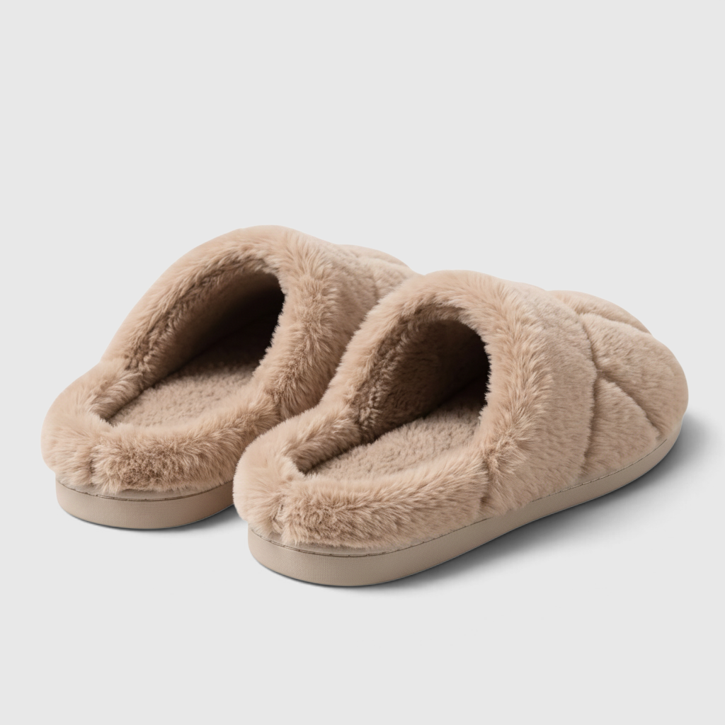 Pantoufles femme en fausse fourrure motif patte de chat – Chaussons d'intérieur doux, chauds et confortables à semelle plate