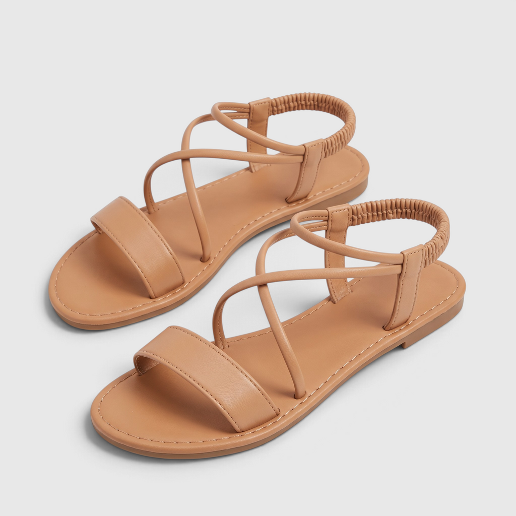 Sandales plates femme à brides croisées et élastique arrière – Nu-pieds d'été souples, légers et confortables pour plage et vacances