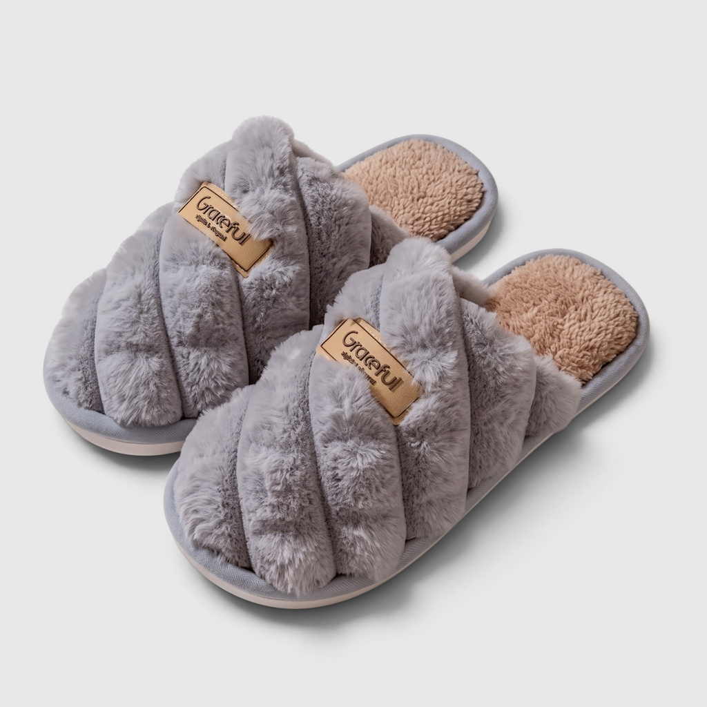 Chaussons femme en peluche texturée – Mules douces et confortables à semelle bicolore