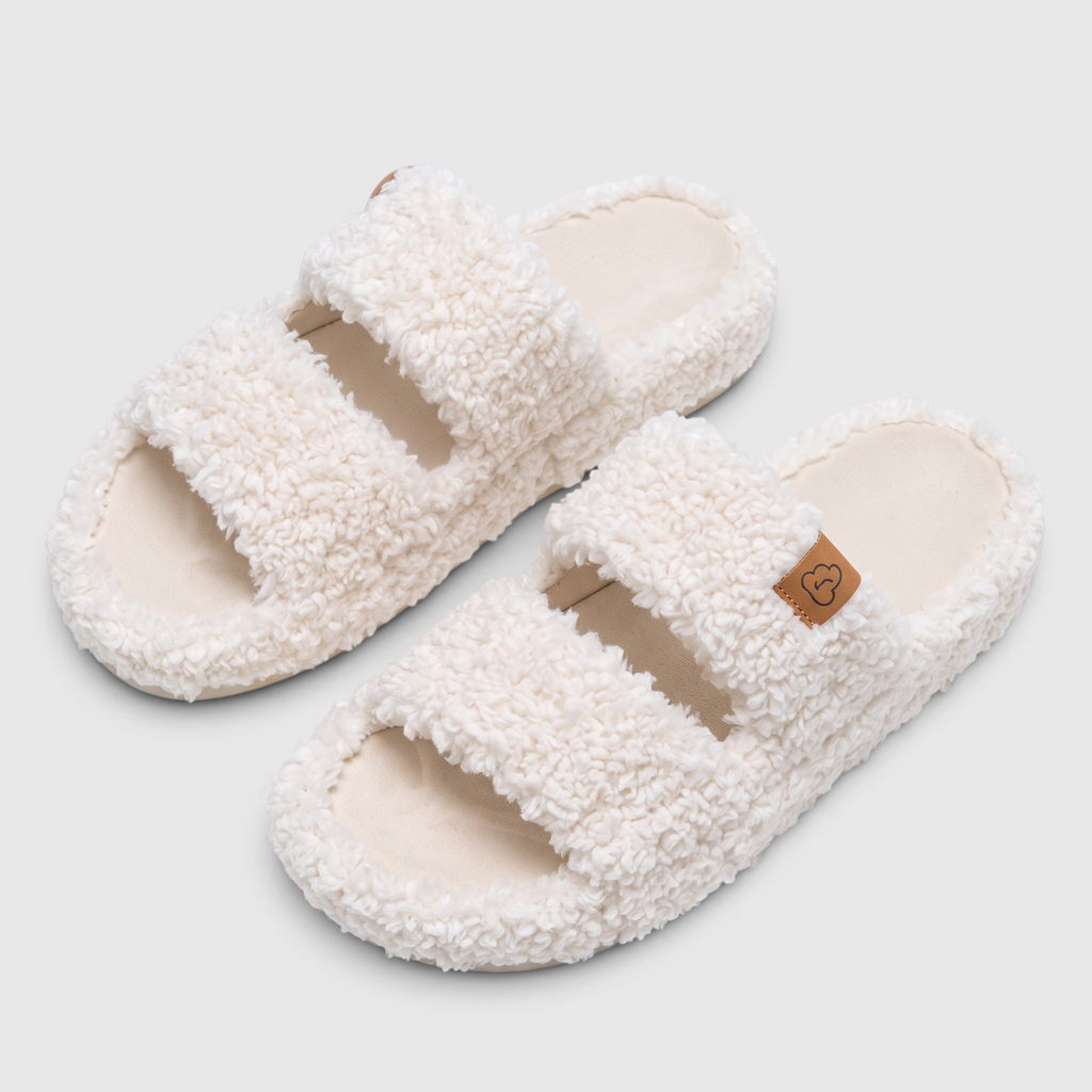 Chaussons Fourrés Femme – Mules Chaudes à Bout Ouvert, Semelle Souple Antidérapant