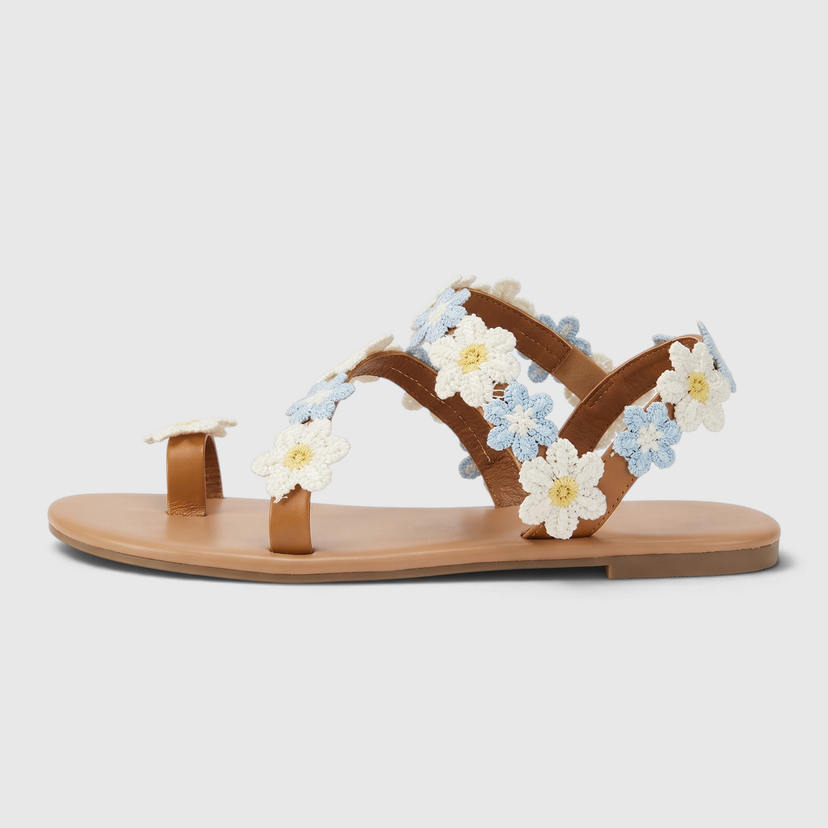 Sandales plates bohème fleuries pour mariage à la plage – Nu-pieds chics à marguerites brodées, confortables et légers pour invitée et cérémonie