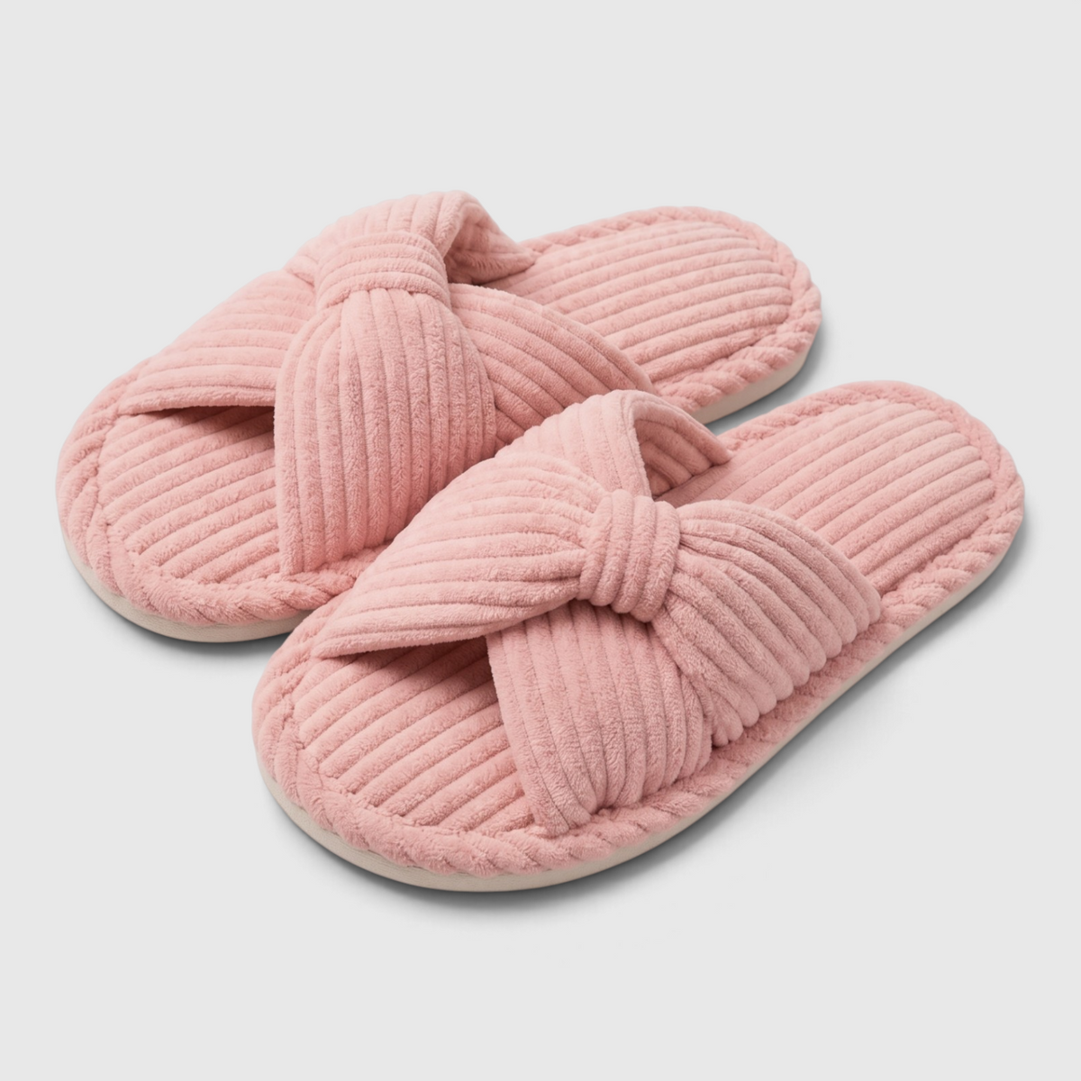 Chaussons femme en velours côtelé à nœud – Mules d'intérieur douces, légères et confortables