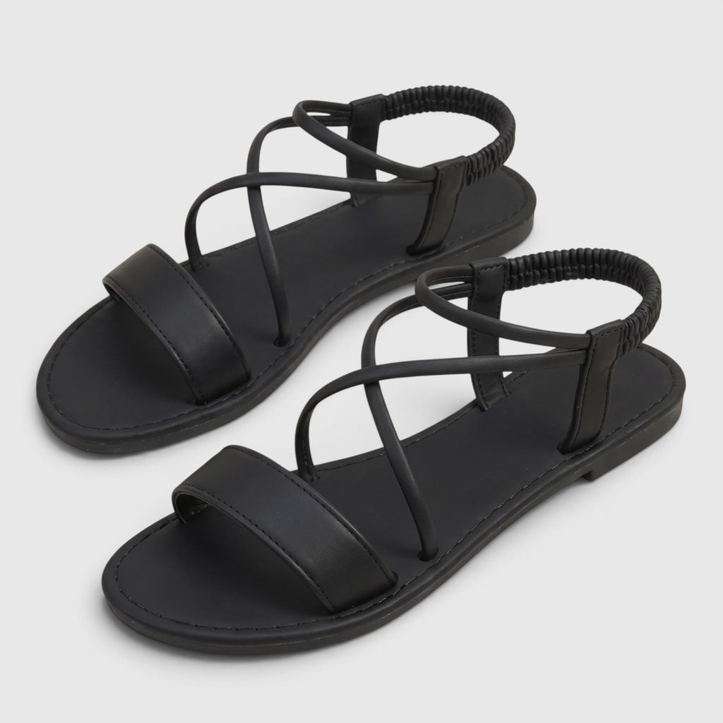 Sandales plates femme à brides croisées et élastique arrière – Nu-pieds d'été souples, légers et confortables pour plage et vacances