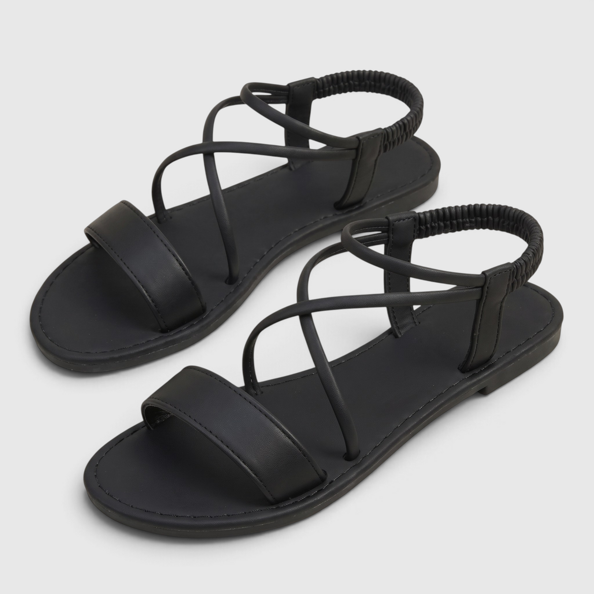 Sandales plates femme à brides croisées et élastique arrière – Nu-pieds d'été souples, légers et confortables pour plage et vacances