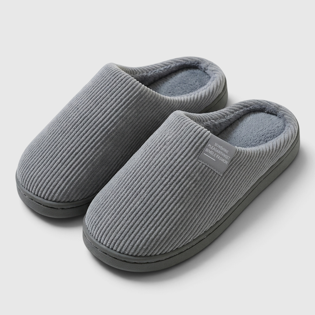 Pantoufles mixtes en velours côtelé doublées polaire – Chaussons d'intérieur chauds, doux et confortables à semelle épaisse