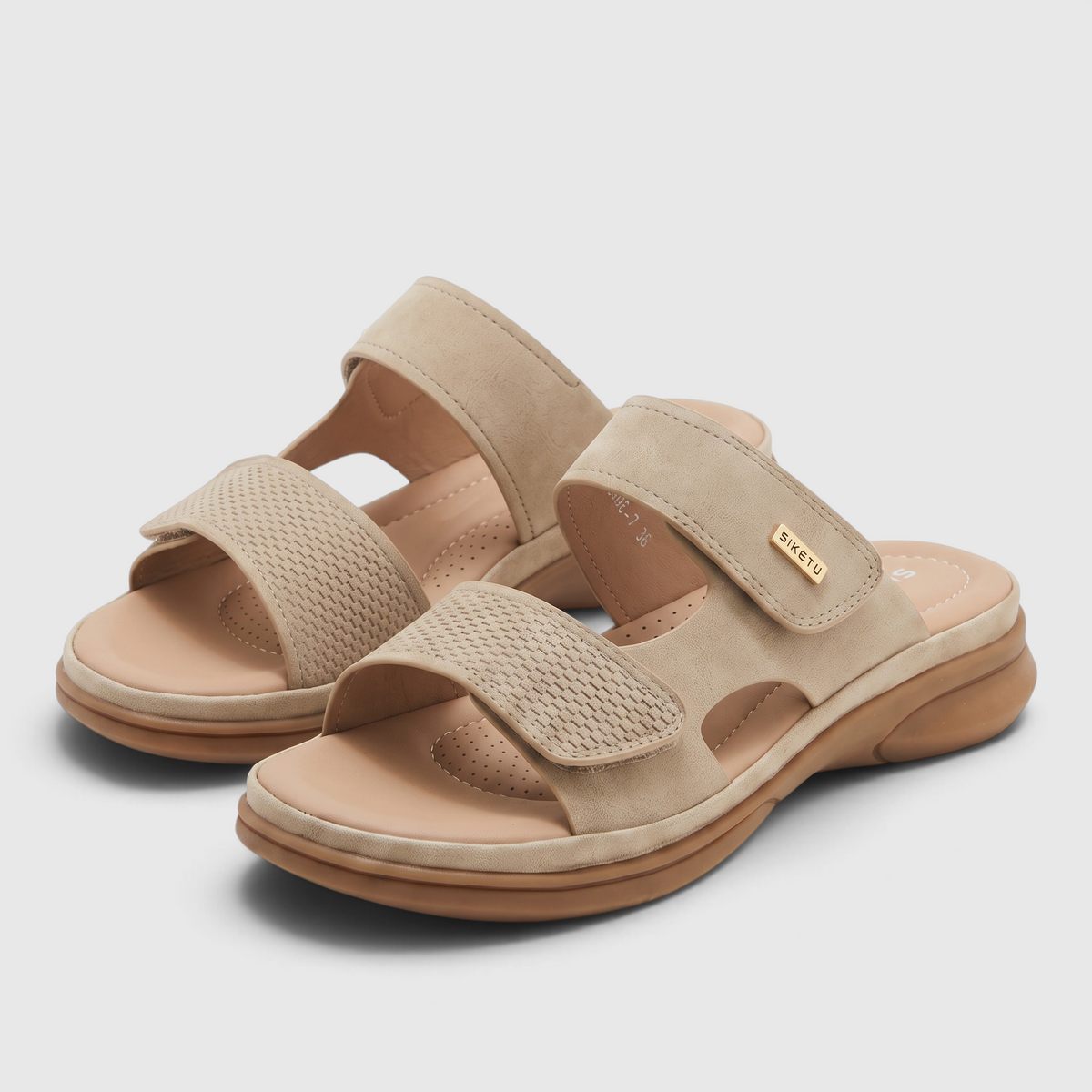 Mules femme ergonomiques à soutien de voûte plantaire – Sandales confortables à double bride scratch réglable, semelle épaisse amortissante pour marche et maison