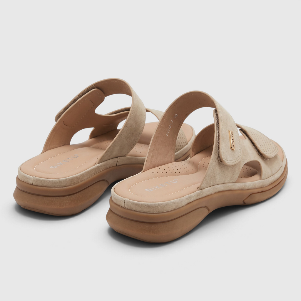 Mules femme ergonomiques à soutien de voûte plantaire – Sandales confortables à double bride scratch réglable, semelle épaisse amortissante pour marche et maison
