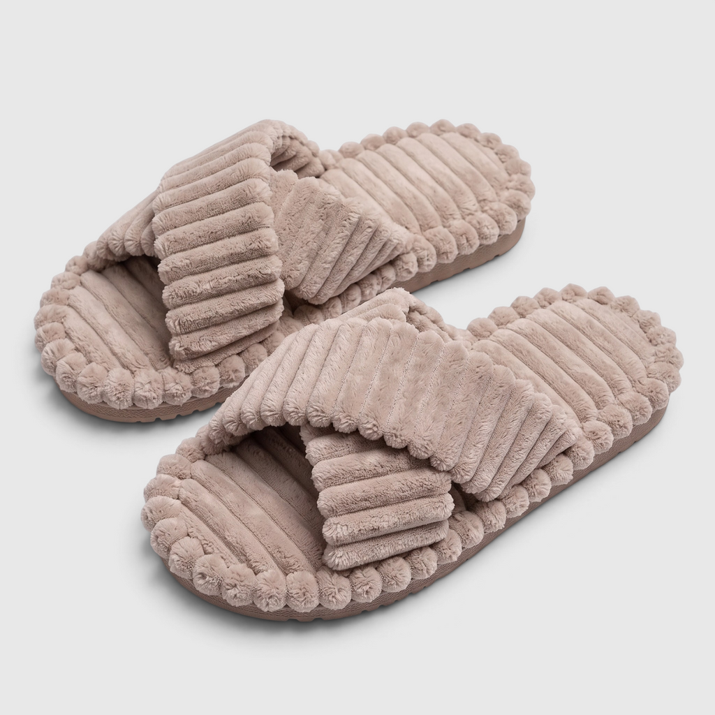 Chaussons Croisés en Velours Côtelé Femme & Homme – Pantoufles Douces et Chaudes à Semelle Plate