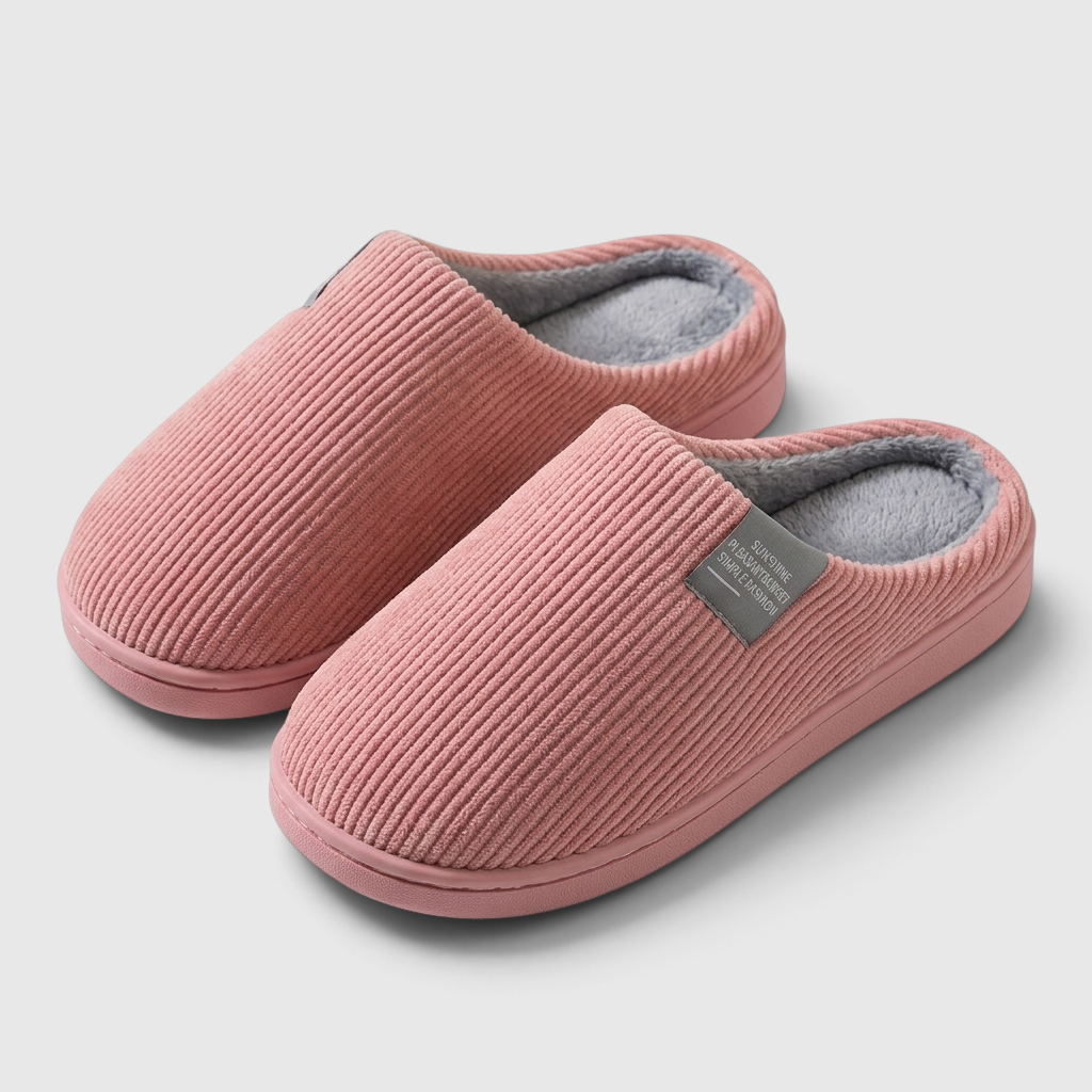 Pantoufles mixtes en velours côtelé doublées polaire – Chaussons d'intérieur chauds, doux et confortables à semelle épaisse