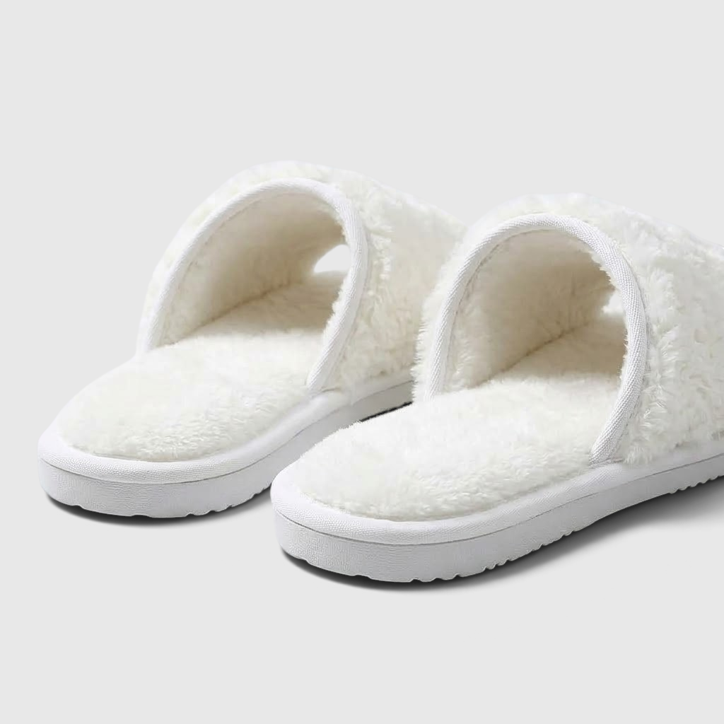 Pantoufles femme ouvertes en fausse fourrure effet rosace – Mules d'intérieur douces, légères et confortables