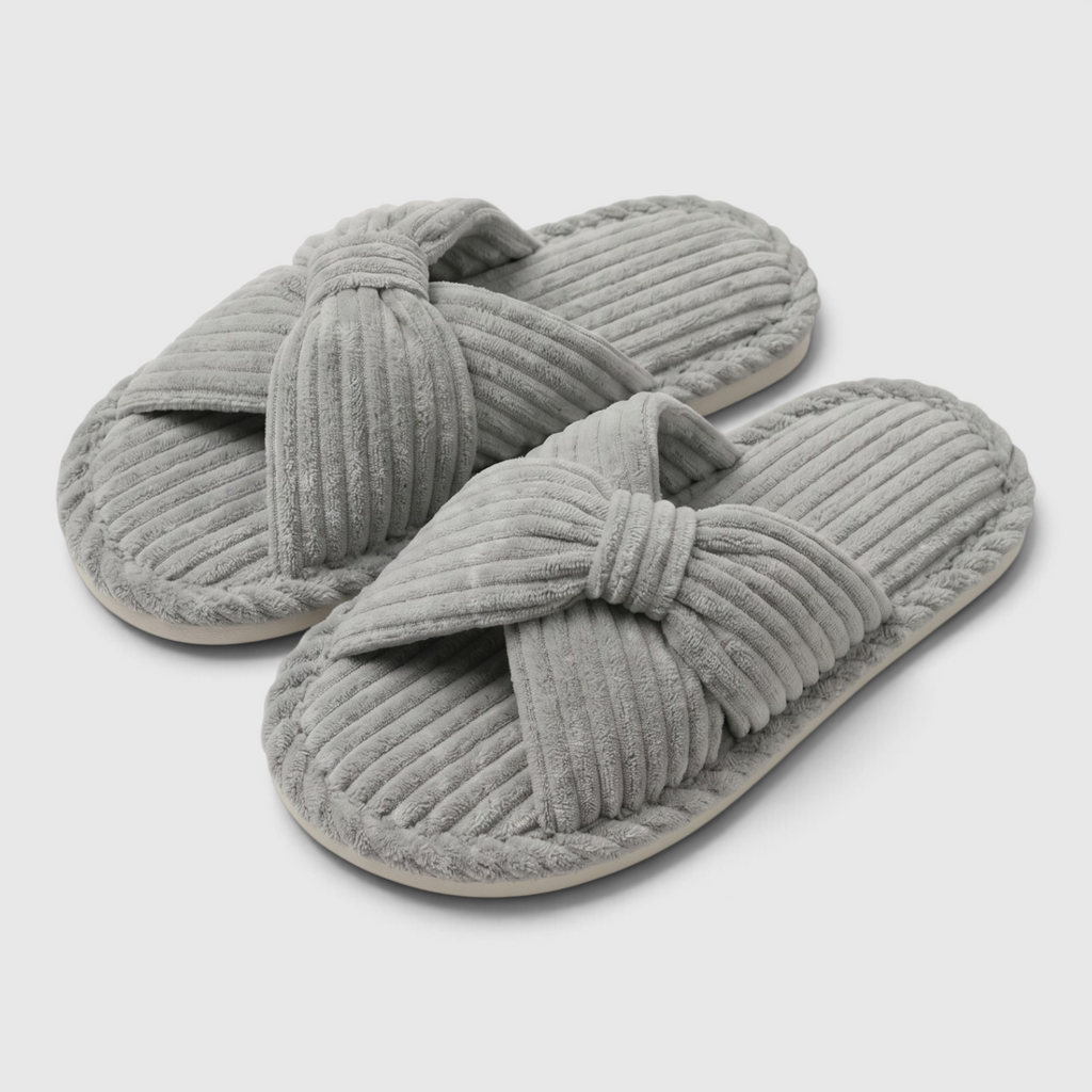 Chaussons femme en velours côtelé à nœud – Mules d'intérieur douces, légères et confortables