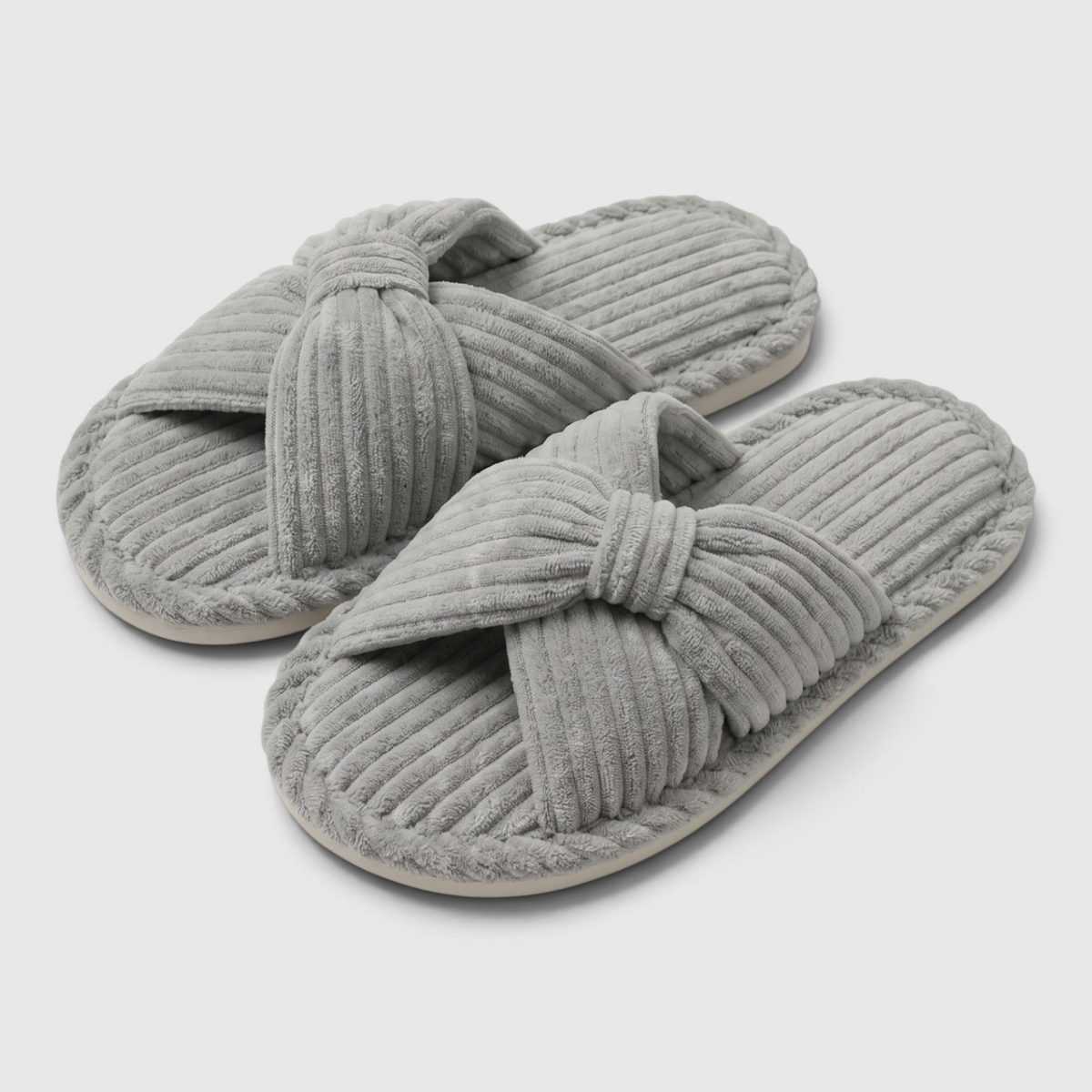 Chaussons femme en velours côtelé à nœud – Mules d'intérieur douces, légères et confortables