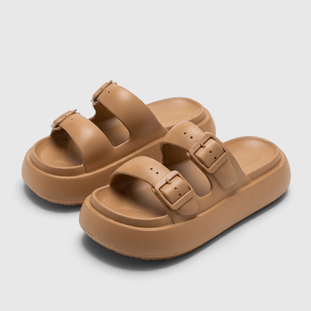 Sandales femme double bride à boucle et semelle épaisse – Claquettes plateforme confort nuage ultra douces