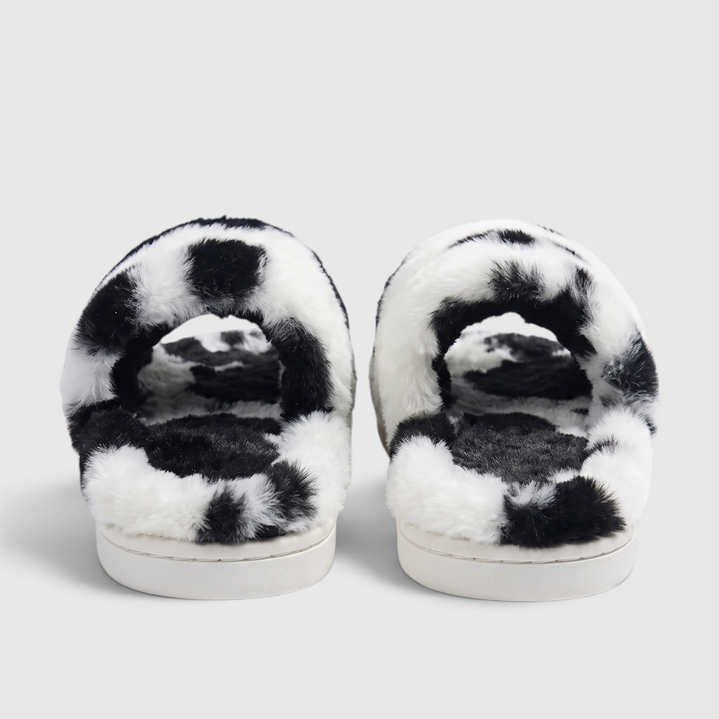 Chaussons femme en fausse fourrure imprimée – Mules douces et confortables à semelle plateforme