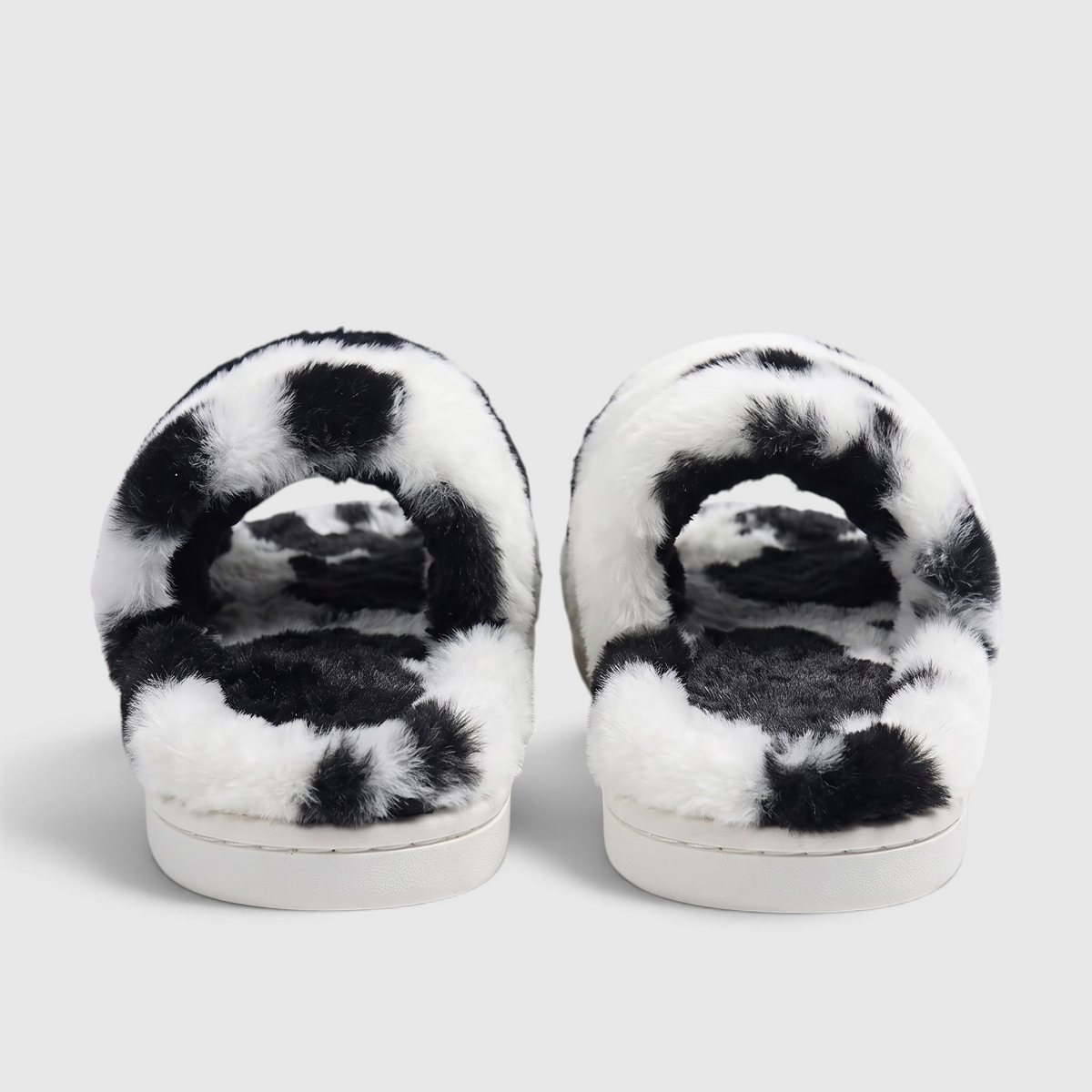 Chaussons femme en fausse fourrure imprimée – Mules douces et confortables à semelle plateforme