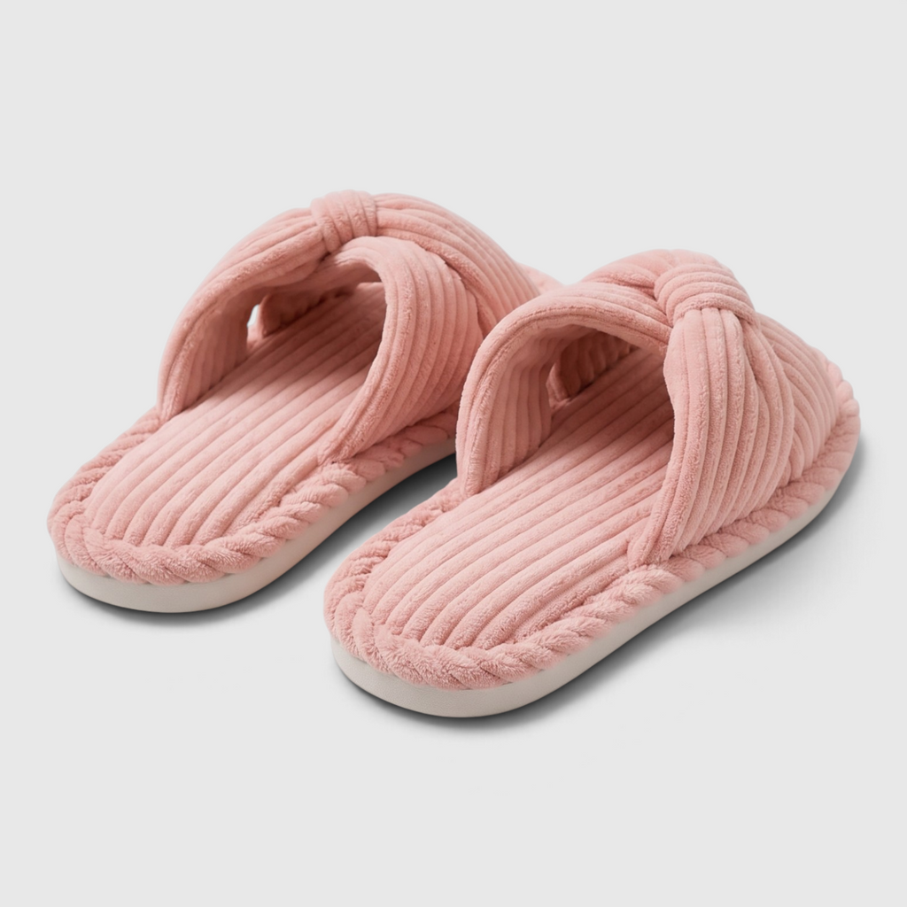 Chaussons femme en velours côtelé à nœud – Mules d'intérieur douces, légères et confortables