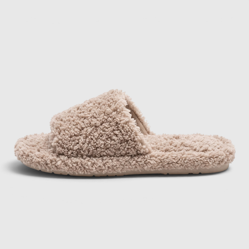 Claquettes femme en polaire bouclée – Mules d'intérieur douces et confortables à bout ouvert