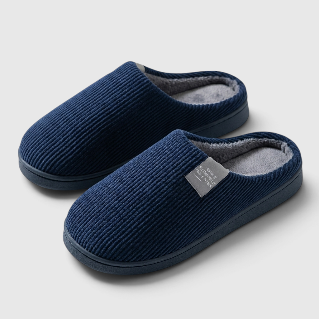 Pantoufles mixtes en velours côtelé doublées polaire – Chaussons d'intérieur chauds, doux et confortables à semelle épaisse