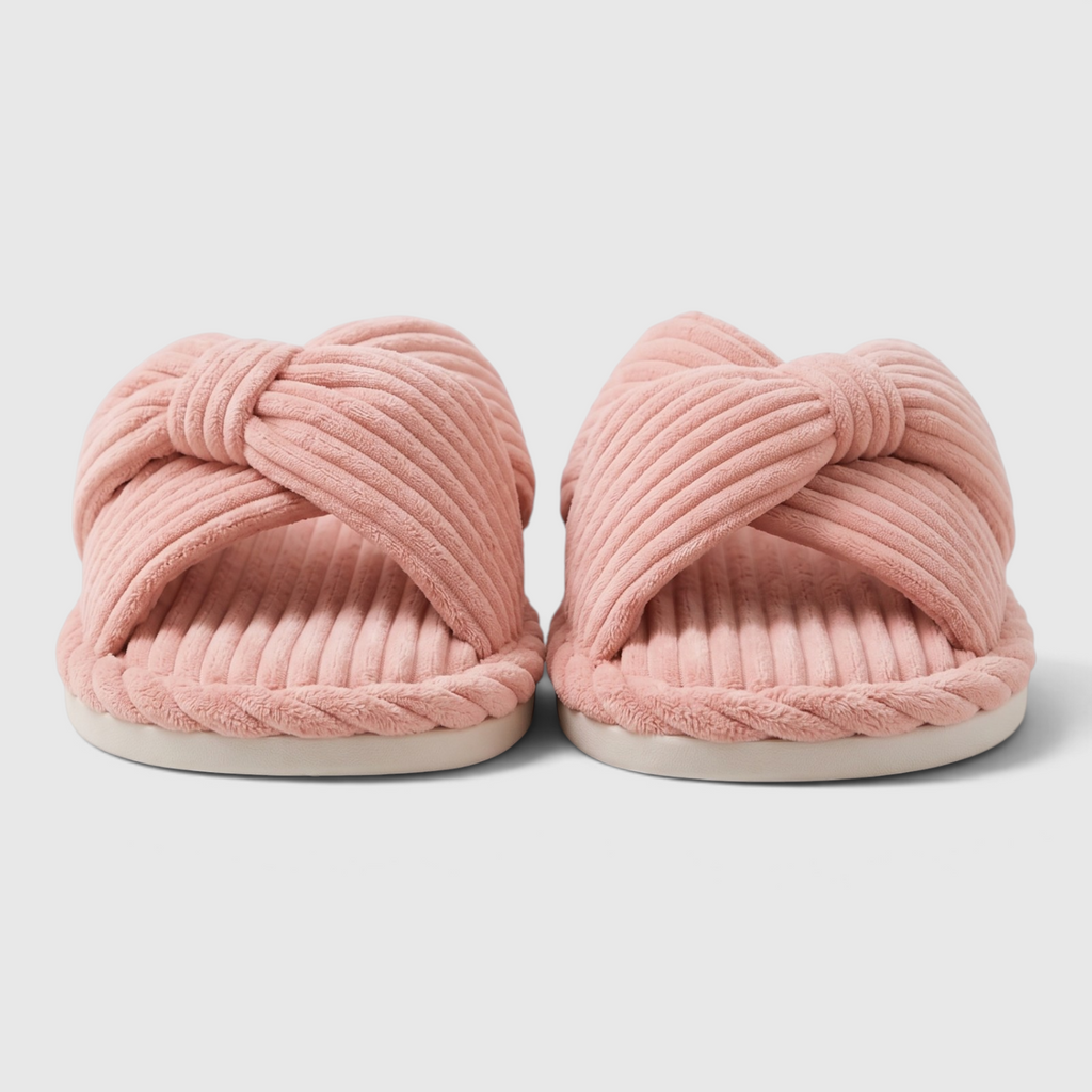Chaussons femme en velours côtelé à nœud – Mules d'intérieur douces, légères et confortables