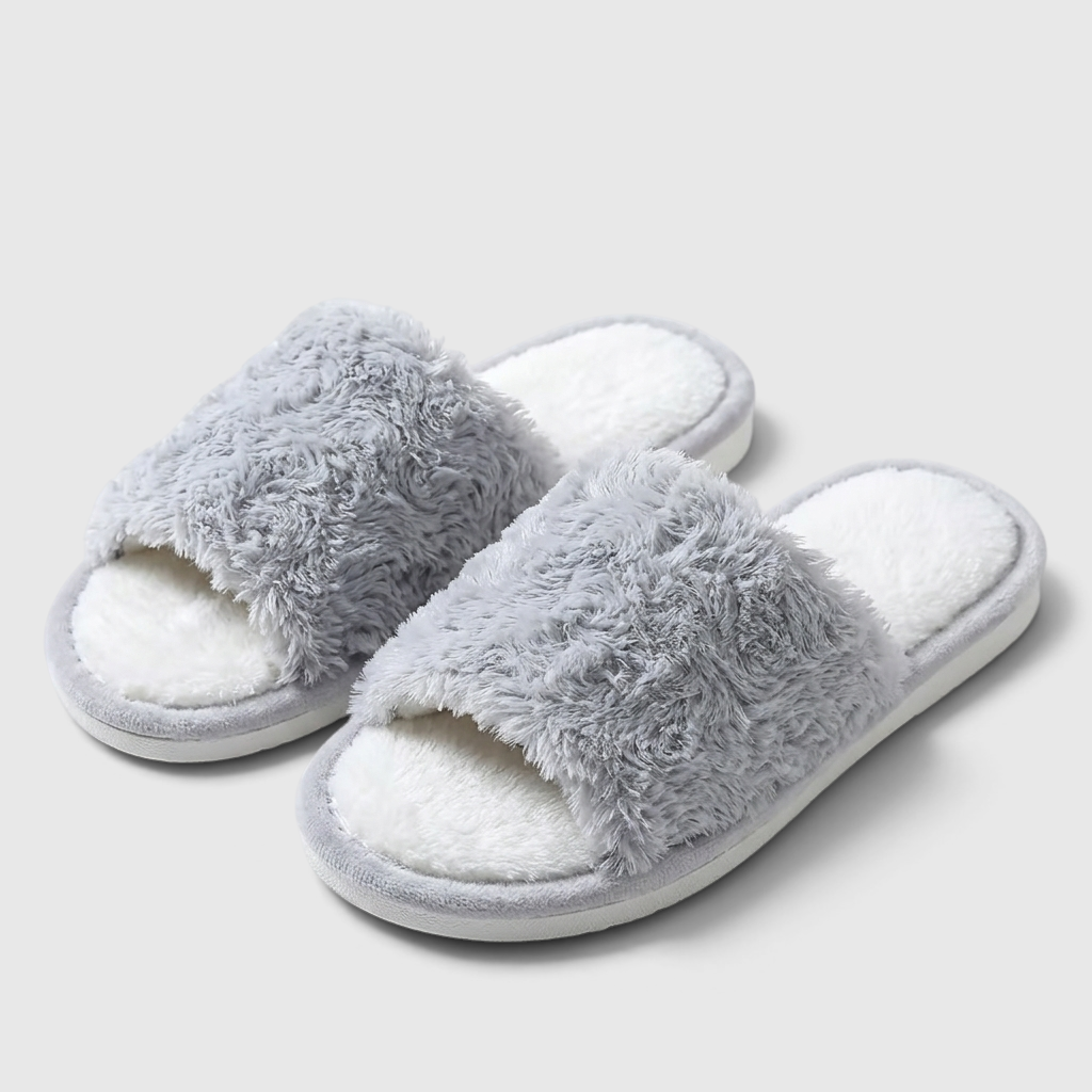Pantoufles femme ouvertes en fausse fourrure effet rosace – Mules d'intérieur douces, légères et confortables