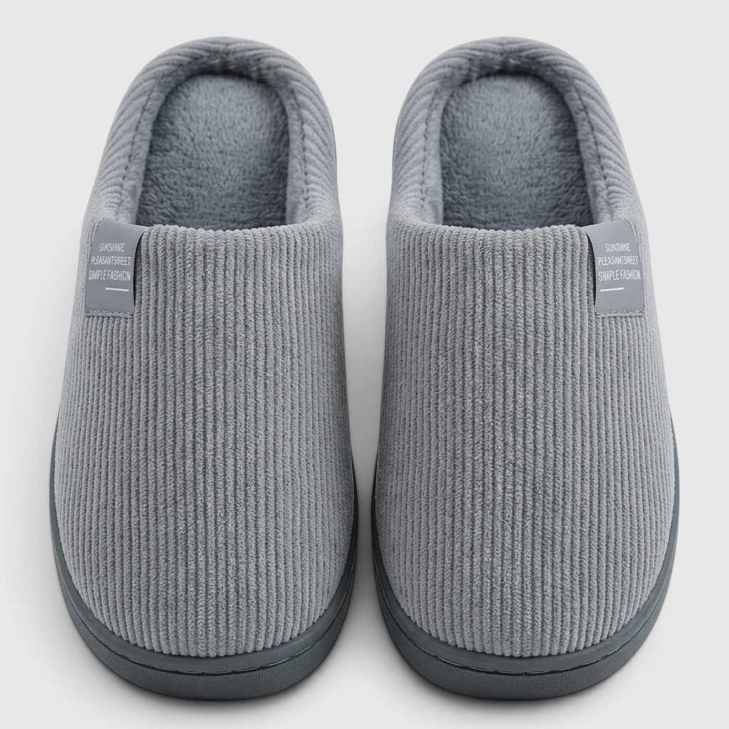 Pantoufles mixtes en velours côtelé doublées polaire – Chaussons d'intérieur chauds, doux et confortables à semelle épaisse
