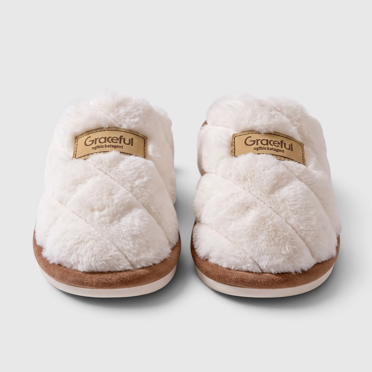 Chaussons femme en peluche texturée – Mules douces et confortables à semelle bicolore