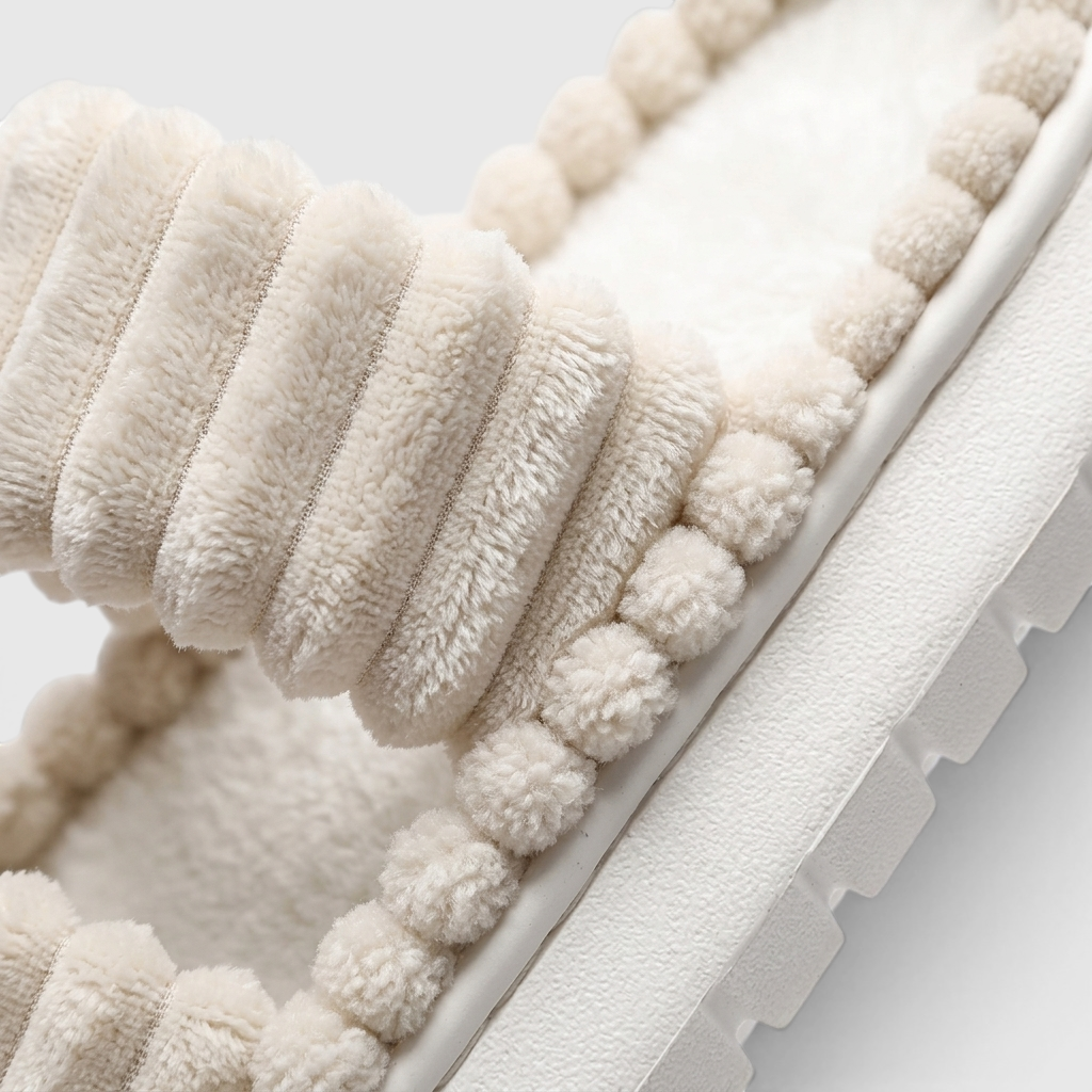 Claquettes femme plateforme en velours côtelé pelucheux – Sandales d'intérieur douces et confortables à double bride