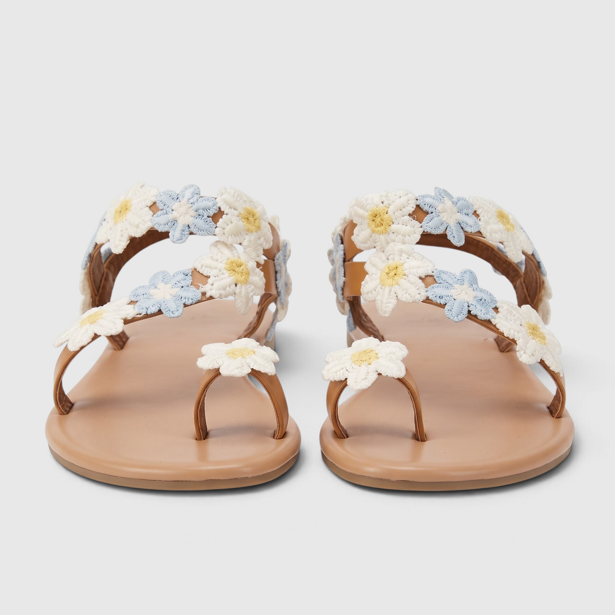 Sandales plates bohème fleuries pour mariage à la plage – Nu-pieds chics à marguerites brodées, confortables et légers pour invitée et cérémonie