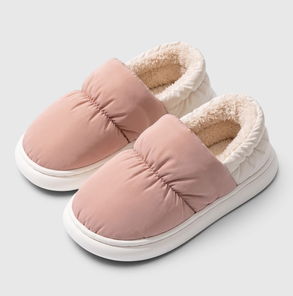 Chaussons femme effet doudoune à talon fermé – Chaussures douces, chaudes et confortables