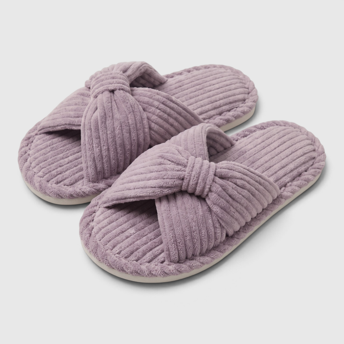 Chaussons femme en velours côtelé à nœud – Mules d'intérieur douces, légères et confortables