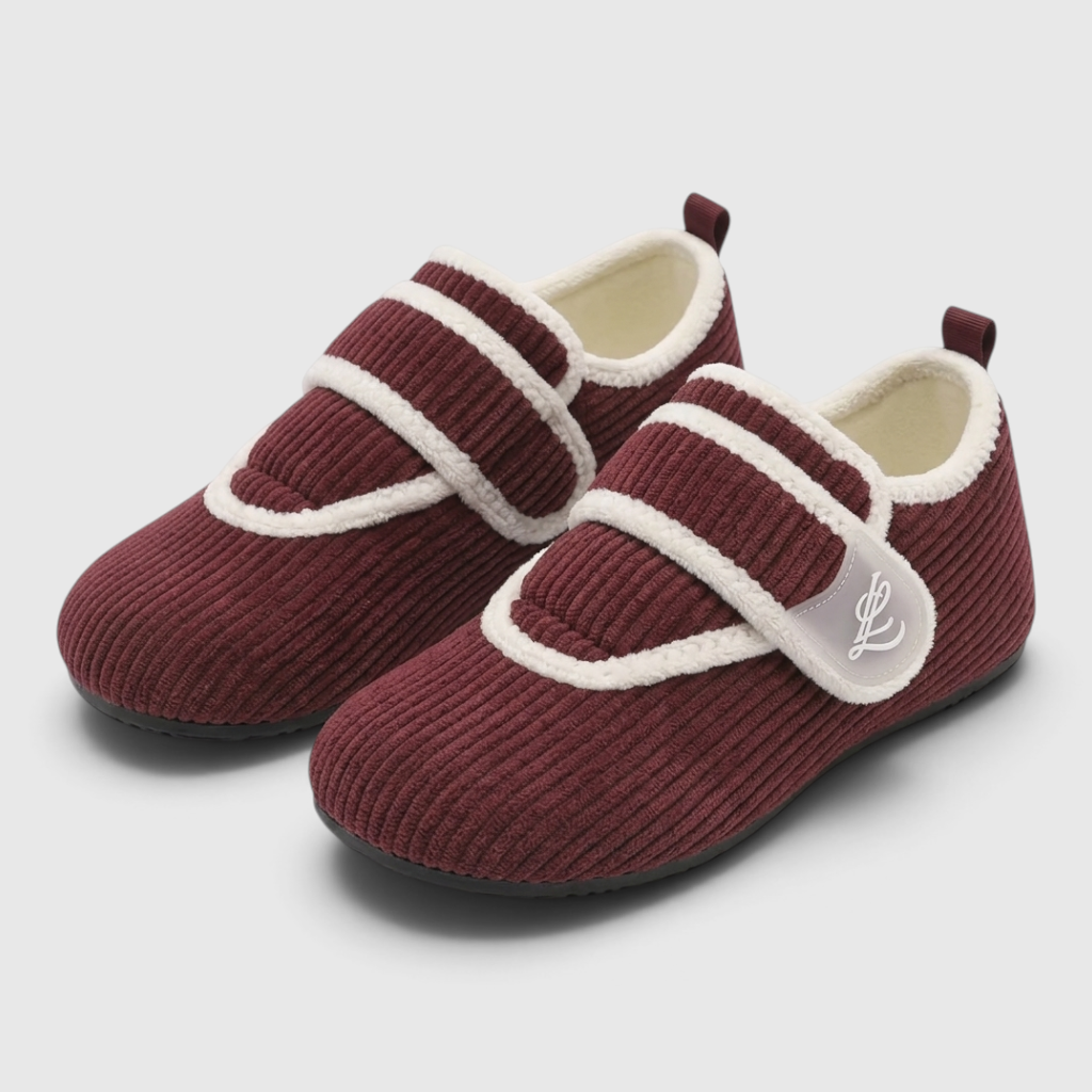 Chaussons souples ergonomiques pour pieds larges – Chaussons chaussettes réglables à scratch, semelle fine antidérapante