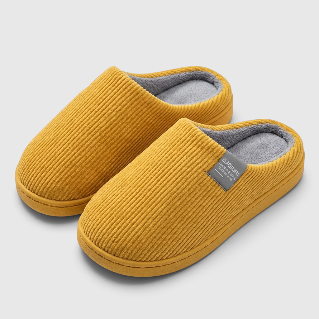 Pantoufles mixtes en velours côtelé doublées polaire – Chaussons d'intérieur chauds, doux et confortables à semelle épaisse
