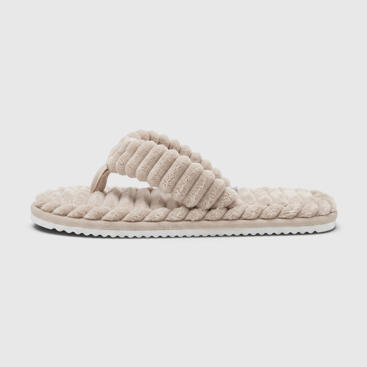 Chaussons tongs femme en fausse fourrure pelucheuse côtelée – Pantoufles d'intérieur douces, chaudes et confortables à semelle antidérapante pour chambre et maison