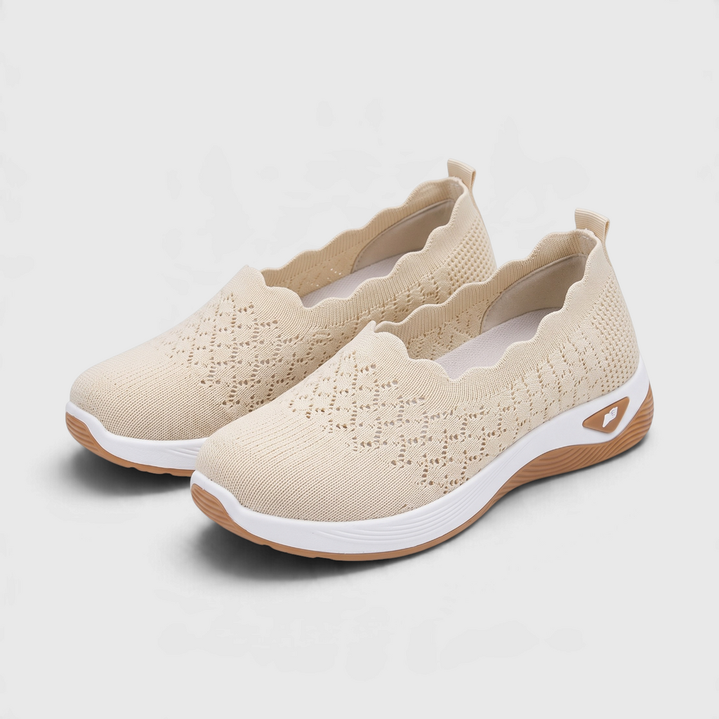 Mocassins Slip-On Femme en Maille Respirante - Semelle Compensée Souple Confort Marche
